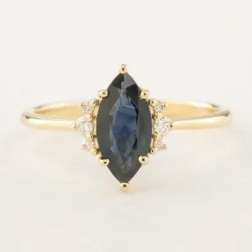 Lena Ring - 0.94ct Marquise Dark Blue Green Sapphire (One of a kind)