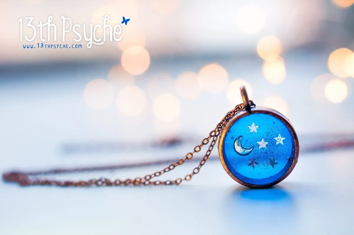 Little moon and stars resin cameo necklace