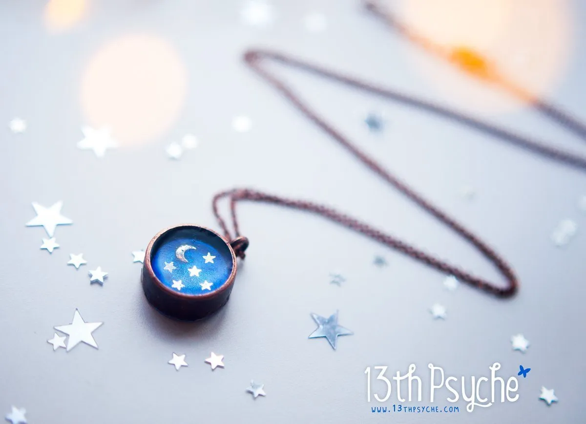 Little moon and stars resin cameo necklace