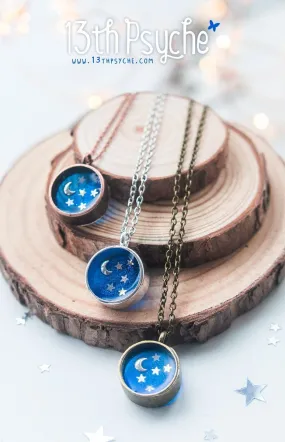 Little moon and stars resin cameo necklace