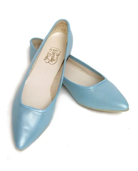 Lizard Textured Flats in Pearl Blue