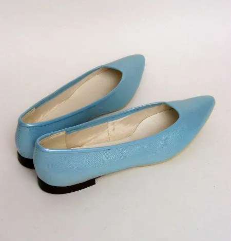 Lizard Textured Flats in Pearl Blue