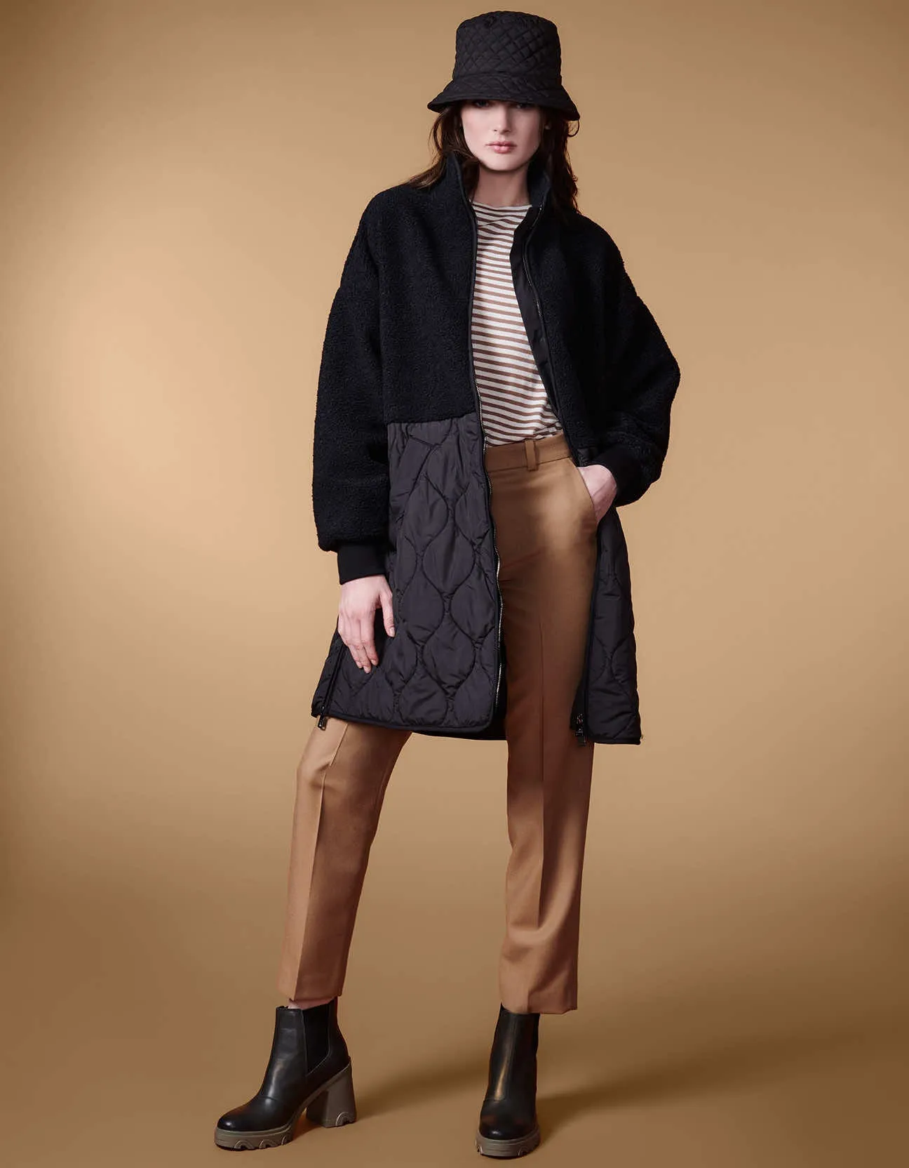 Long Combo Quilted Puffer Coat