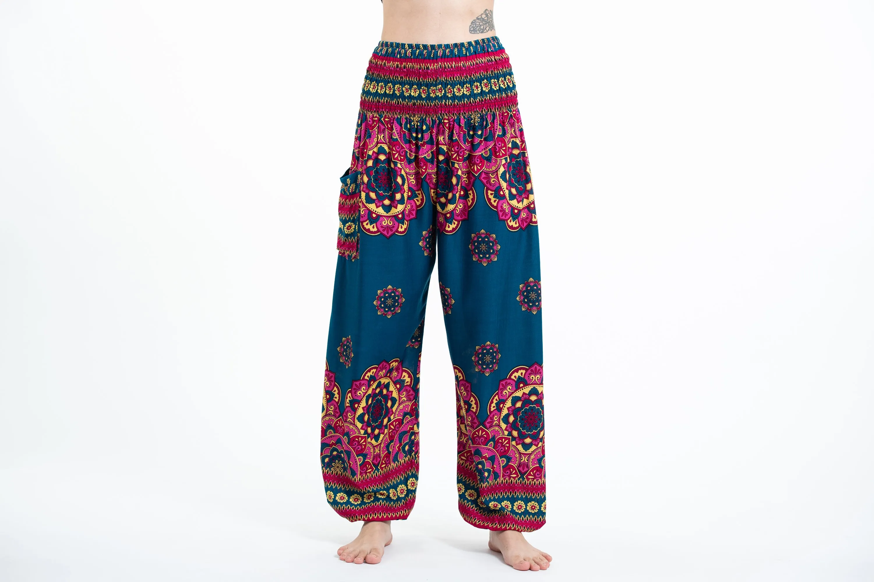 Lotus Mandalas Women's Harem Pants in Turquoise