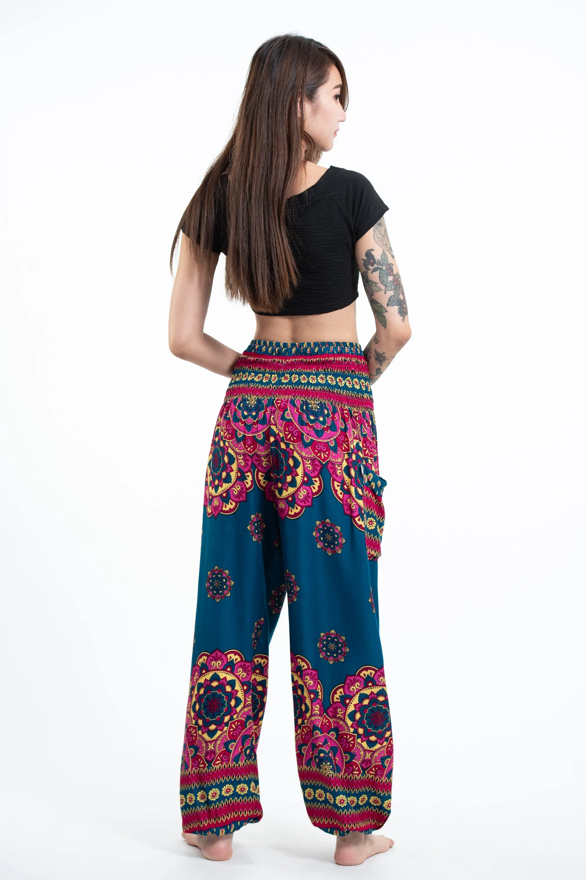 Lotus Mandalas Women's Harem Pants in Turquoise