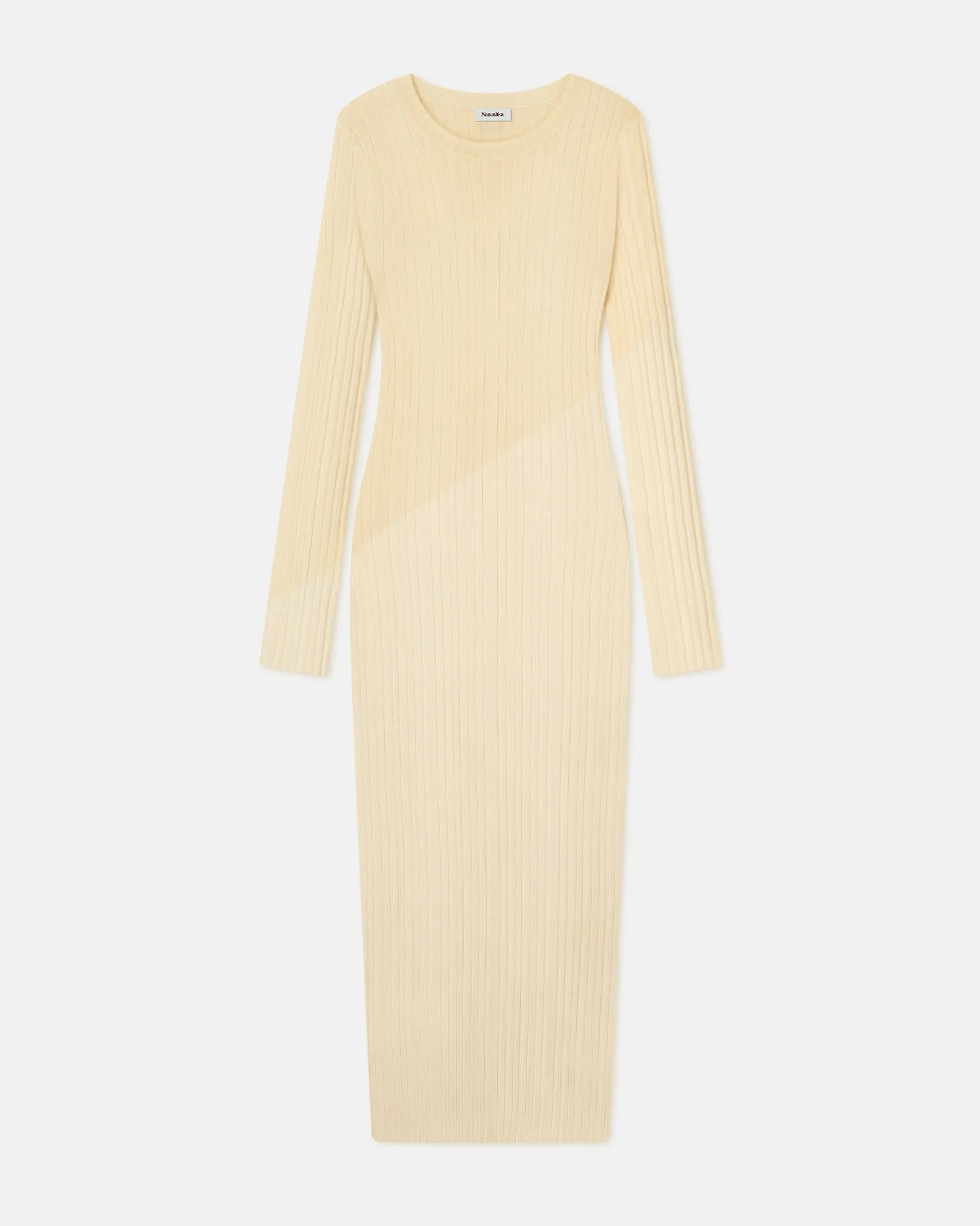 Maeron - Ribbed Merino Wool Dress - Lime Yellow/Creme