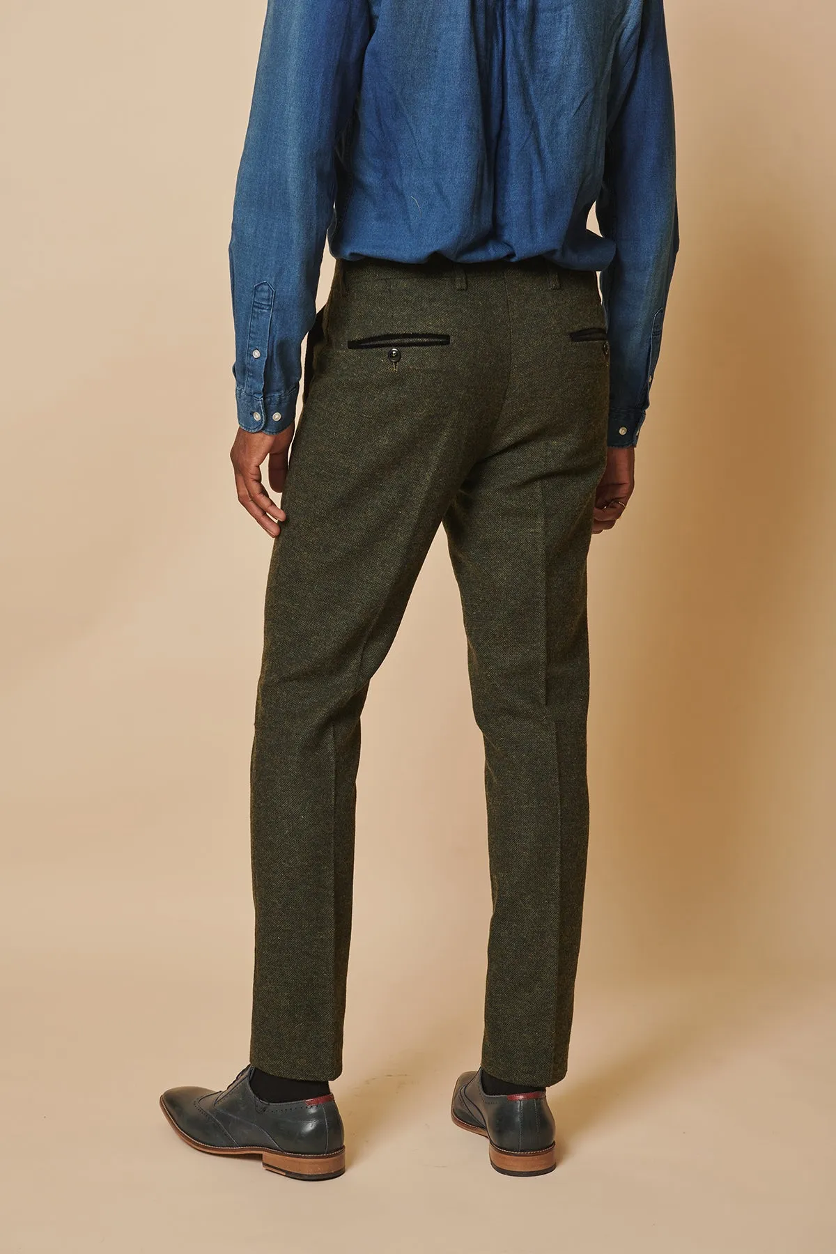 MARLOW - Olive Green Tweed Trousers