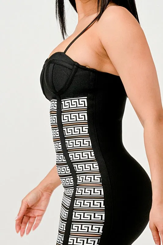 Maze Me- Black and White Bodycon Dress