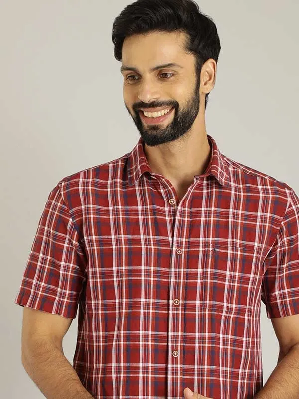 Men Checked Half Sleeve Linen Blend Shirt