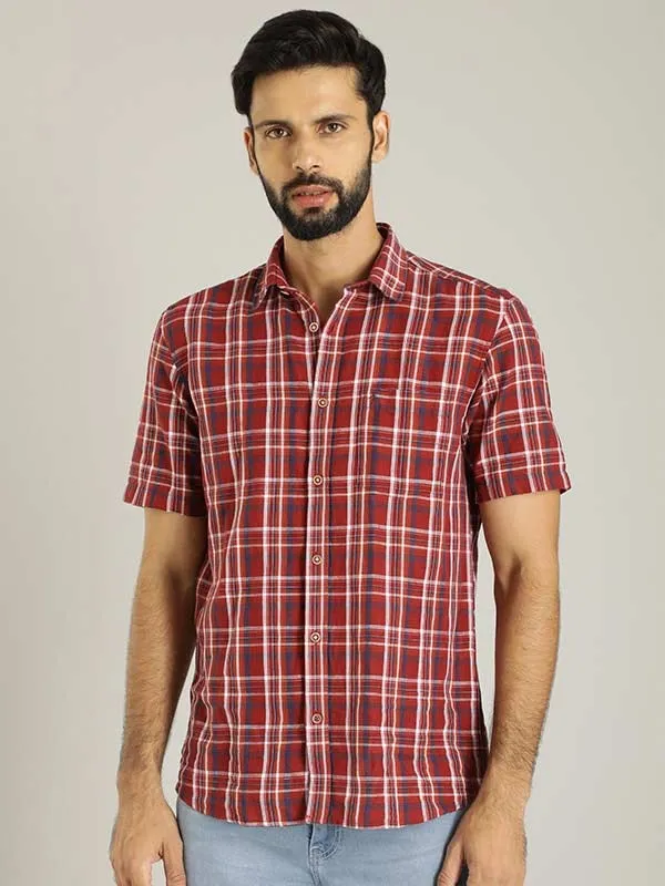 Men Checked Half Sleeve Linen Blend Shirt