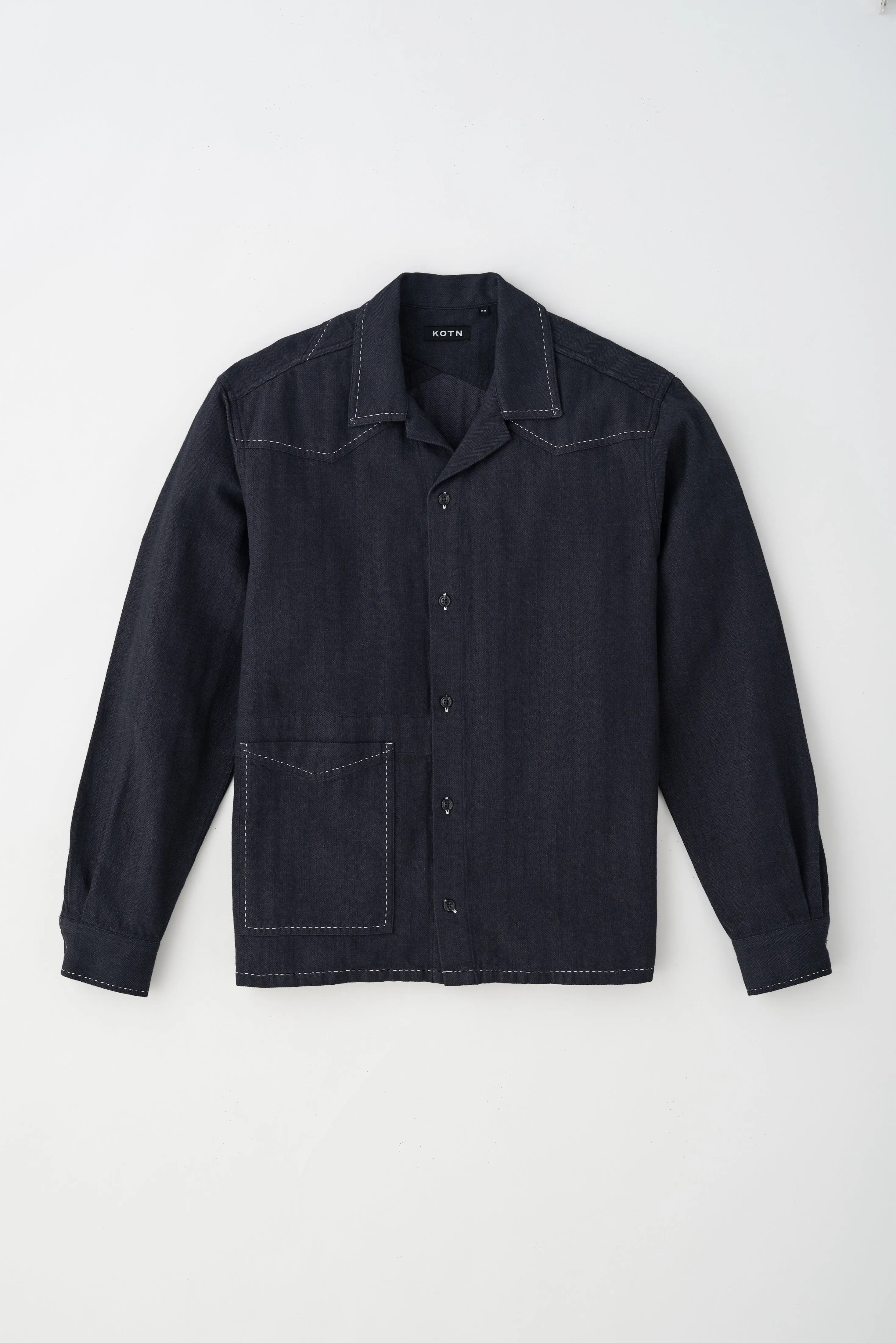 Men's Asmar Shirt in Black Herringbone