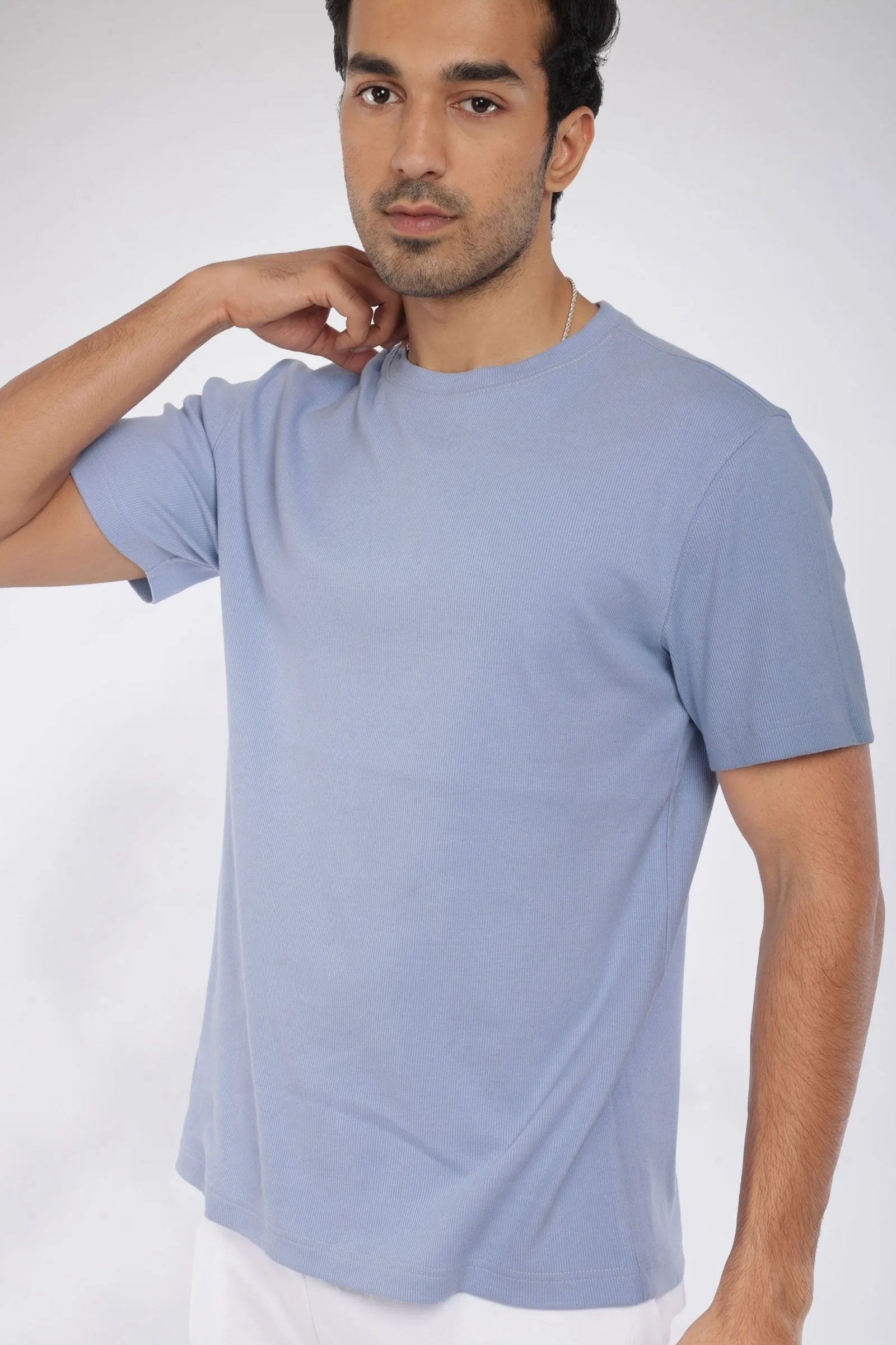 Mens Blue Ribbed Relaxed Fit T-shirt