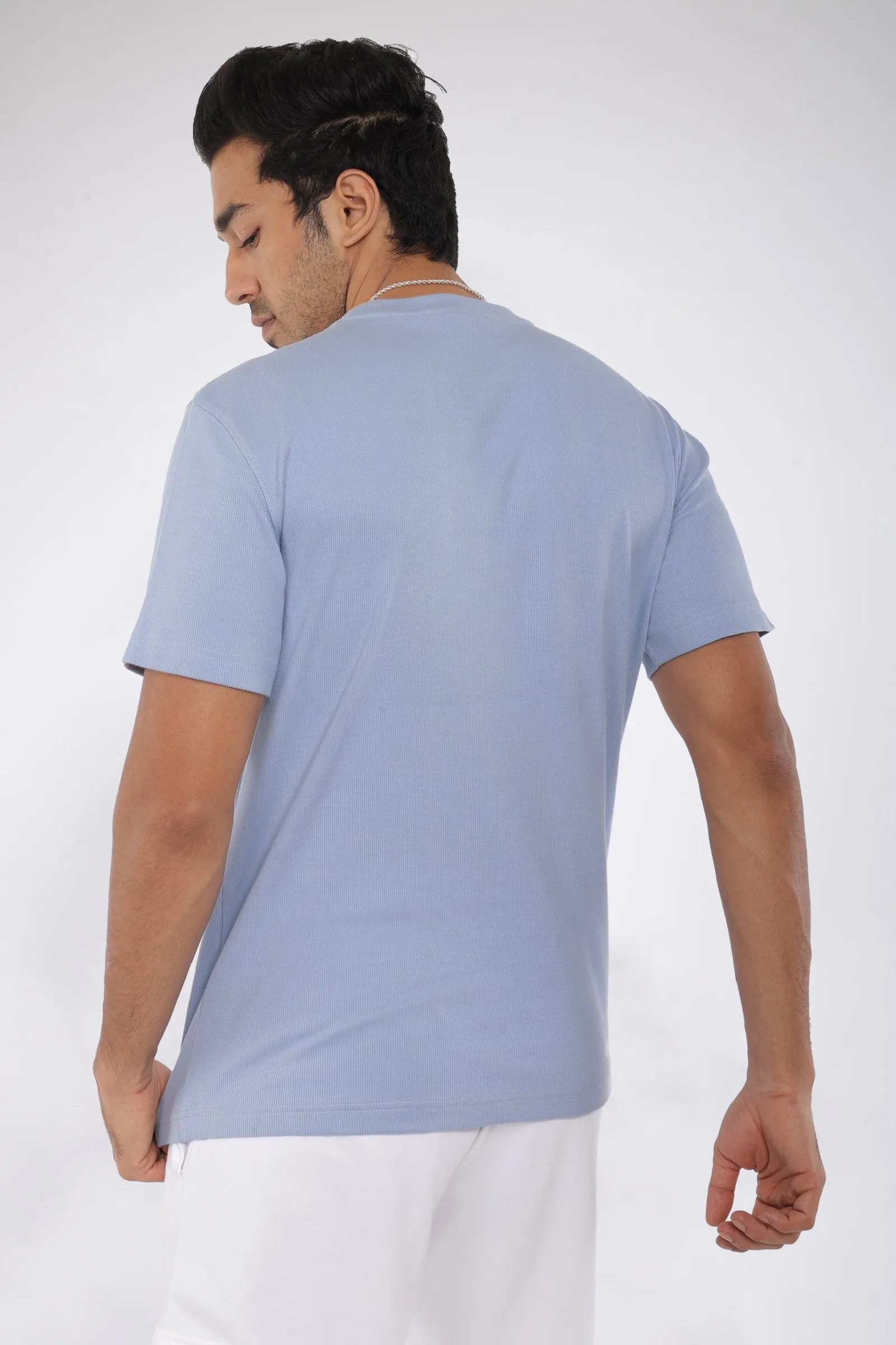 Mens Blue Ribbed Relaxed Fit T-shirt