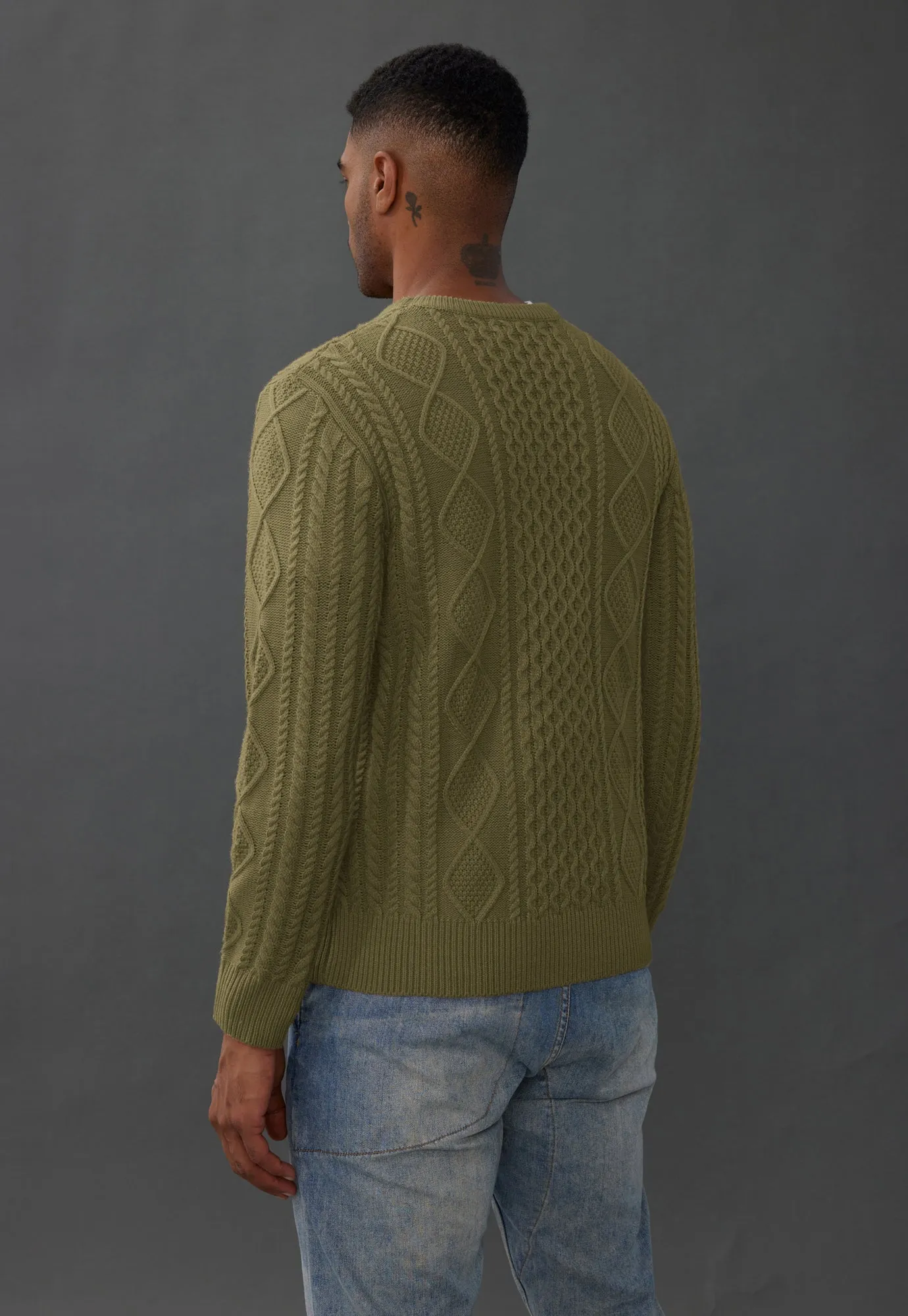 Men's Cable Knit Pullover Long Sleeve Ribbed Knit Pullover Regular Fit Crew Neck Jumper Sweater