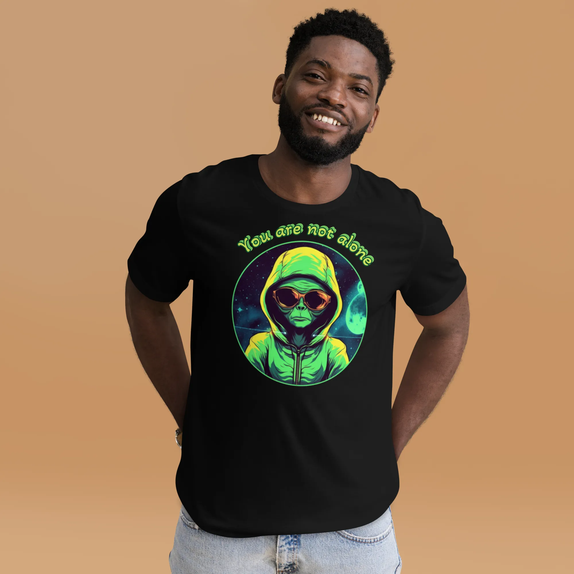 Men's Green Alien You Are Not Alone Graphic Tee