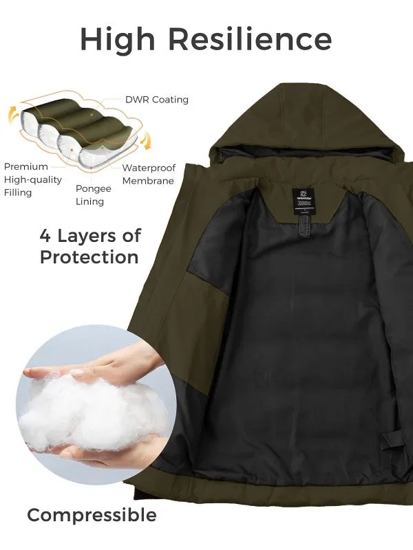 Men's Puffer Coat Insulated Windproof Quilted Jacket With Fixed Hood