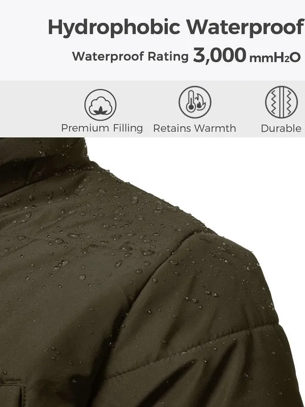 Men's Puffer Coat Insulated Windproof Quilted Jacket With Fixed Hood