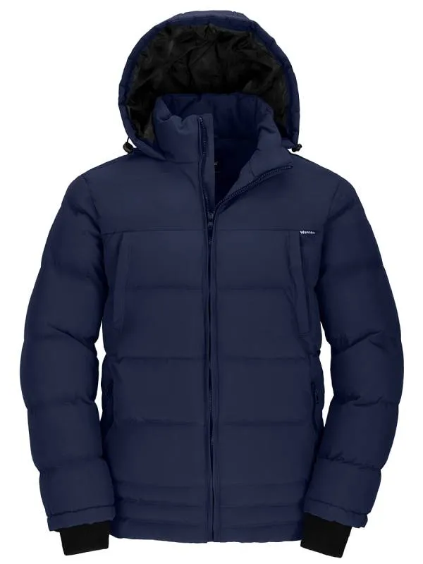 Men's Puffer Coat Insulated Windproof Quilted Jacket With Fixed Hood