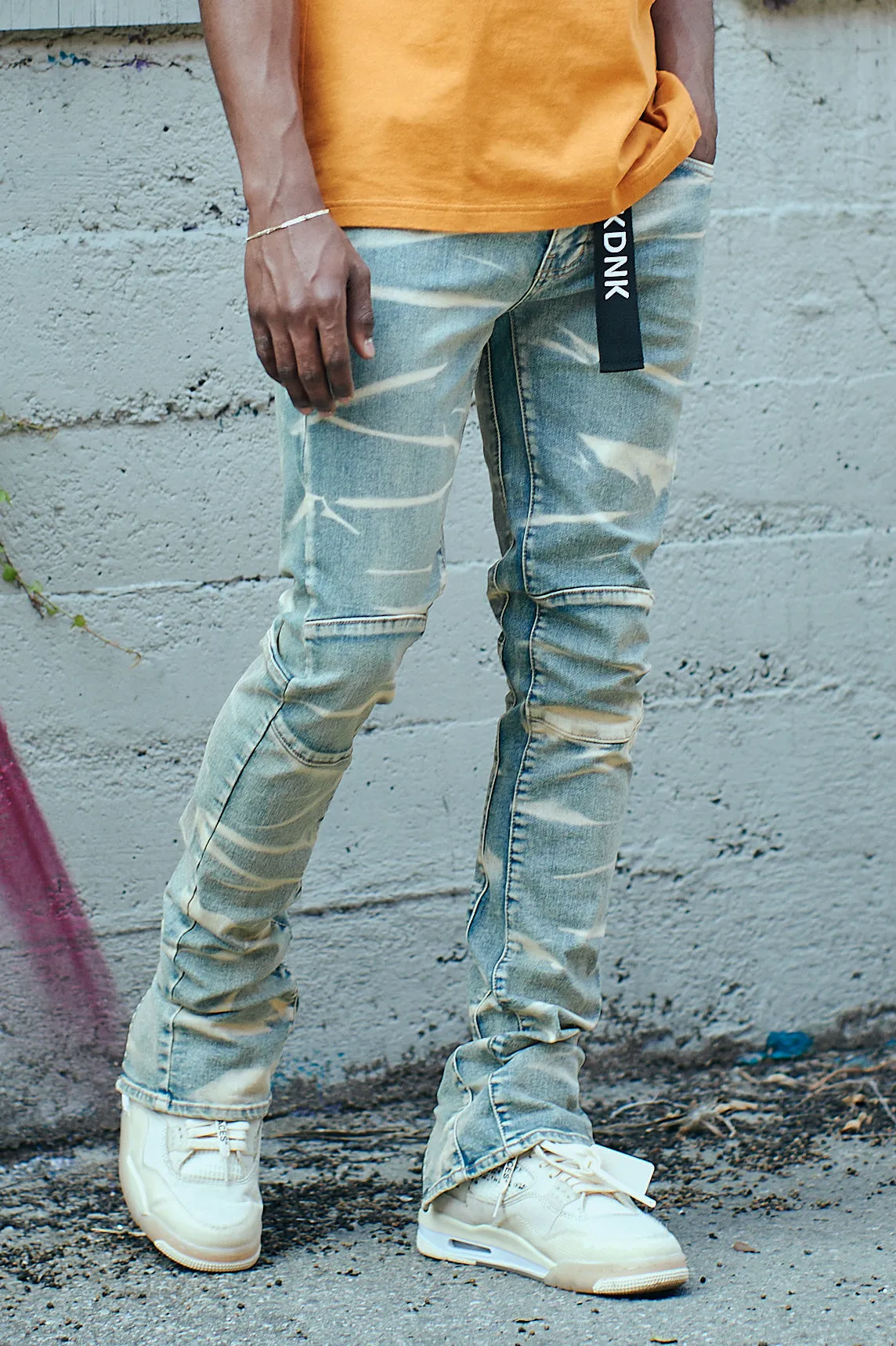 Men's stacked jeans zippers flared pants