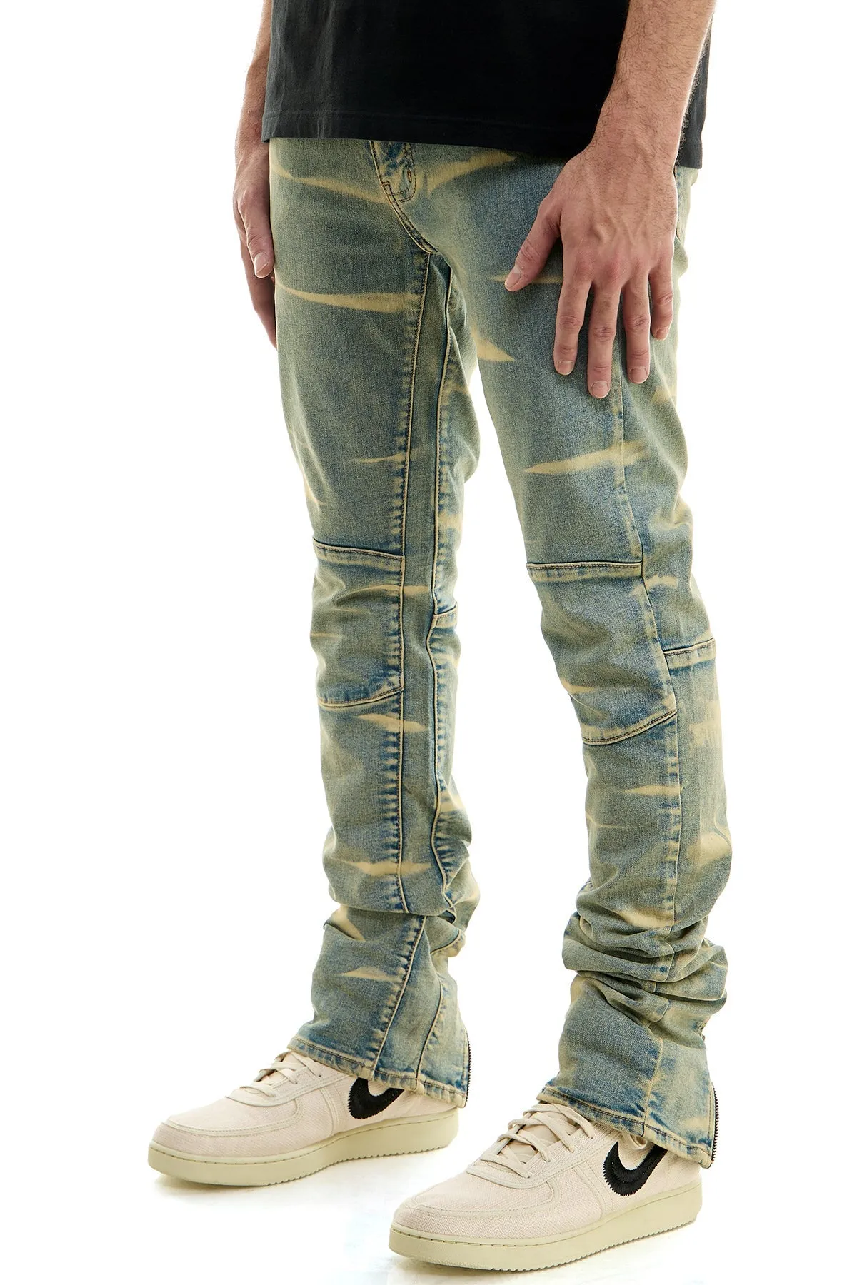 Men's stacked jeans zippers flared pants