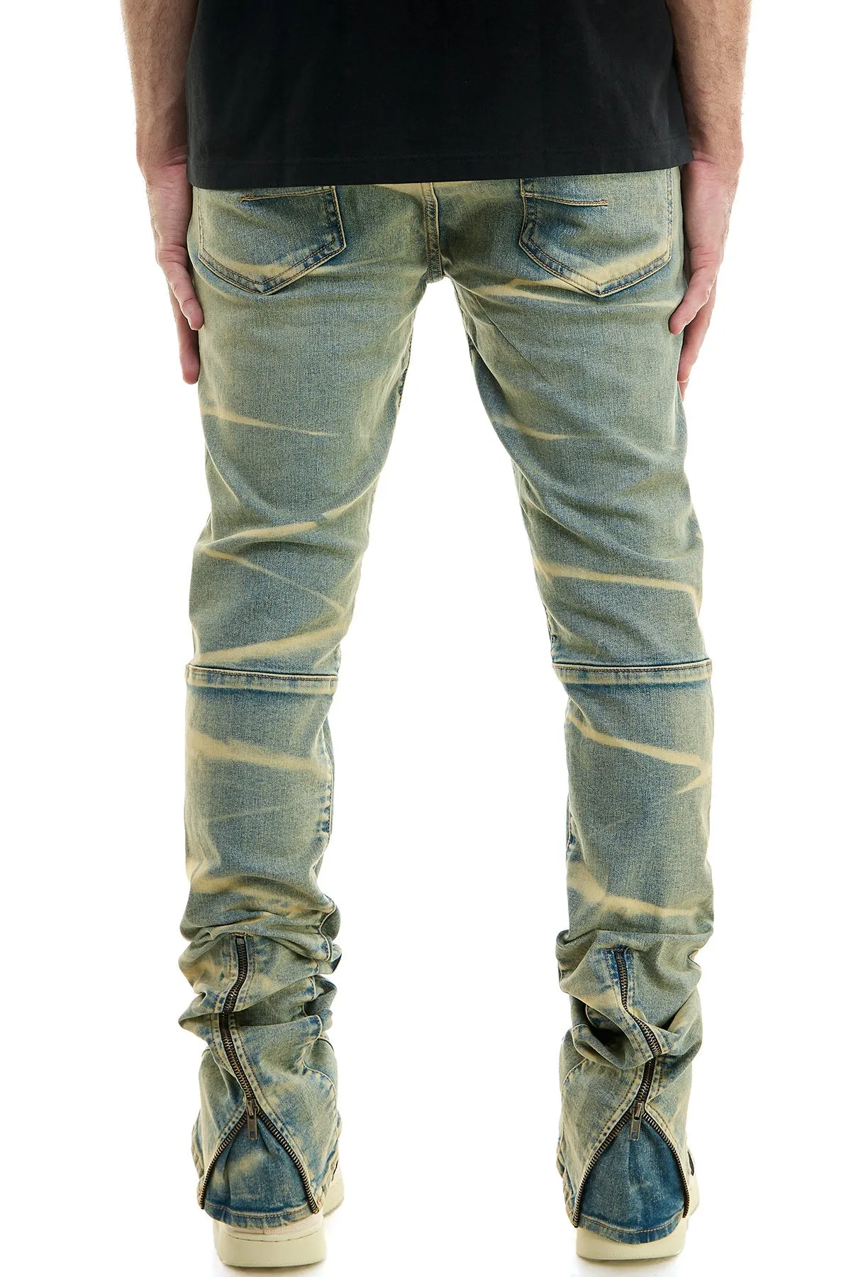 Men's stacked jeans zippers flared pants