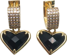 Metallic Encrusted Heart Drop Earrings One Size