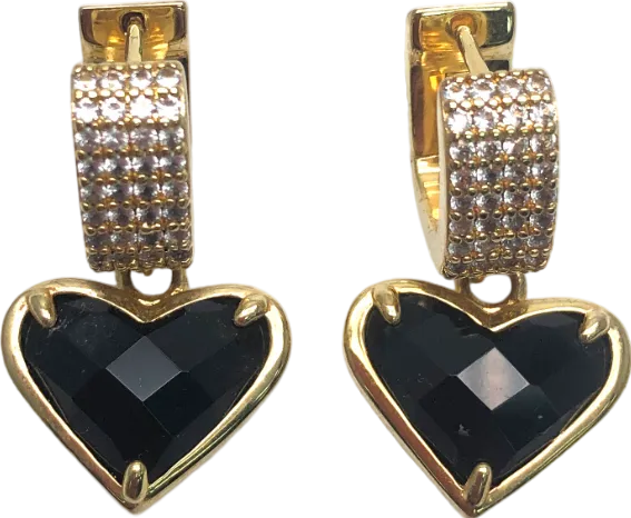 Metallic Encrusted Heart Drop Earrings One Size