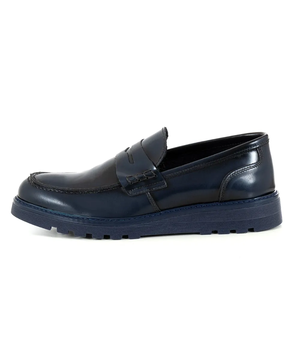 Mocassini College Uomo Scarpe Alte Ecopelle Blu Lucidi Eleganti Casual Sportivi GIOSAL-S1216A