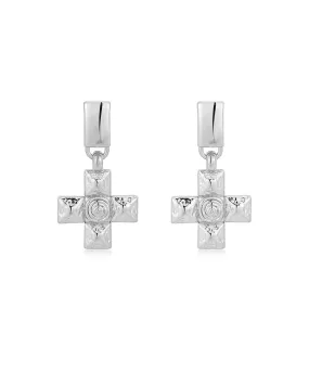 Molten Cross Pendant Earrings- Silver