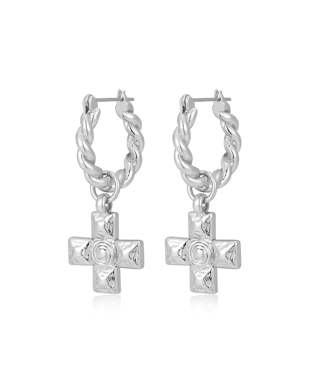 Molten Cross Twisted Hoops- Silver