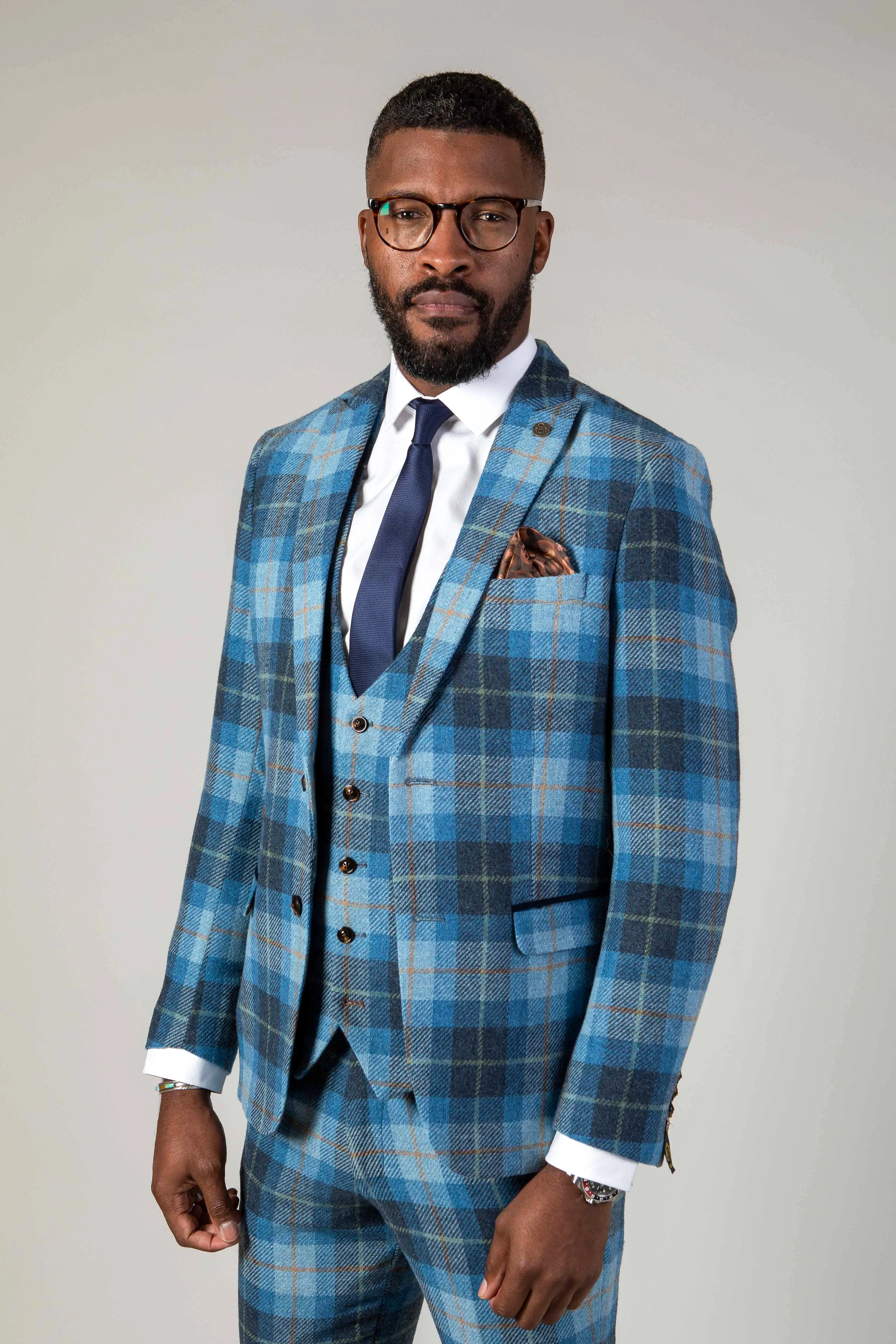 MORRIS - Blue Tweed Check Blazer