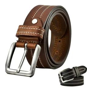 MRoyale™ Handmade FULL GRAIN Premium Leather Belt | Casual Jean, Metal Buckle, Brown/Black