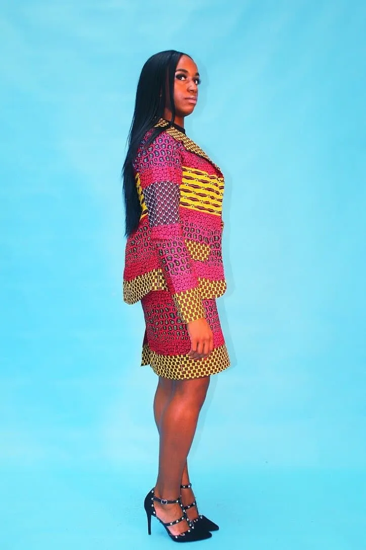 New in Kiki African Ankara Print Jacket and Skirt Set