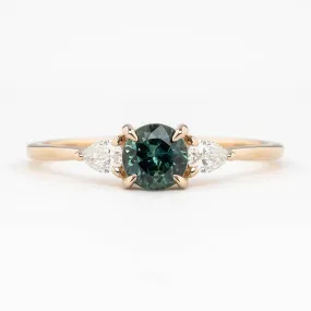 Olivia Ring Teal Blue Green Queensland Round Sapphire Ring, 14k Rose Gold