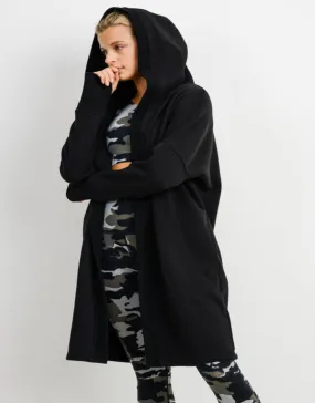 Open Front Longline Hoodie Cardigan with Fleece Lining