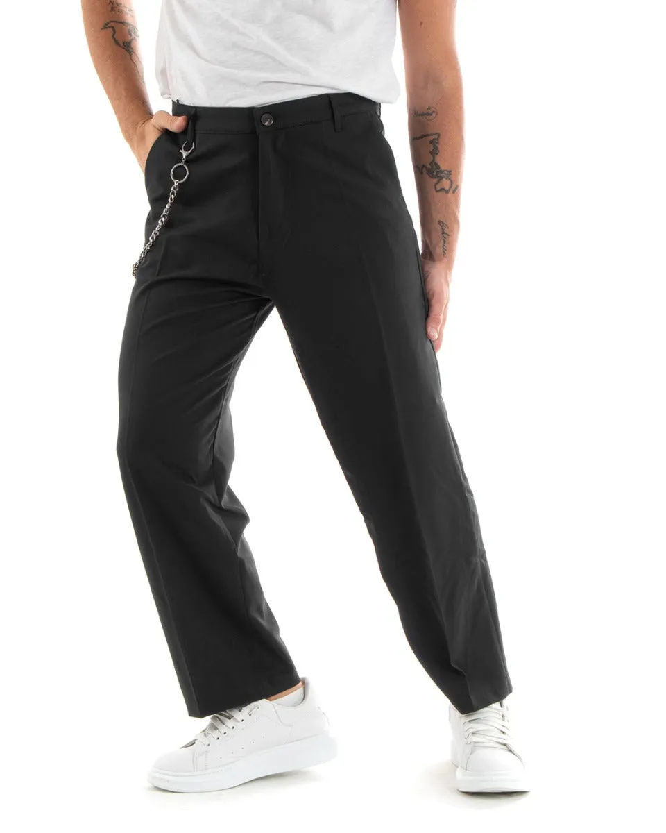 Pantaloni Uomo Lungo Wide Leg Largo Casual Elegante Tinta Unita Nero GIOSAL-P5849A