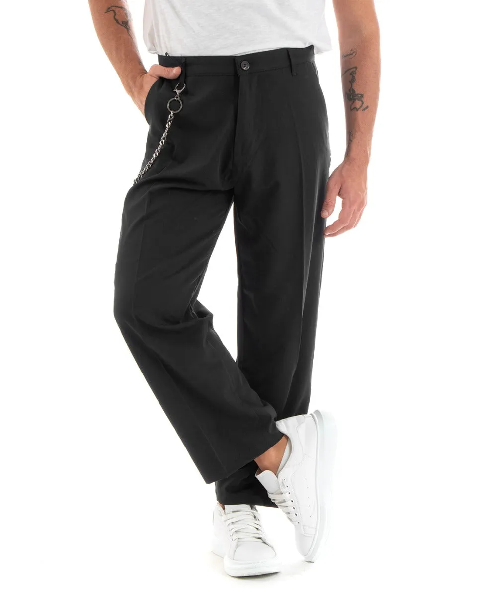 Pantaloni Uomo Lungo Wide Leg Largo Casual Elegante Tinta Unita Nero GIOSAL-P5849A