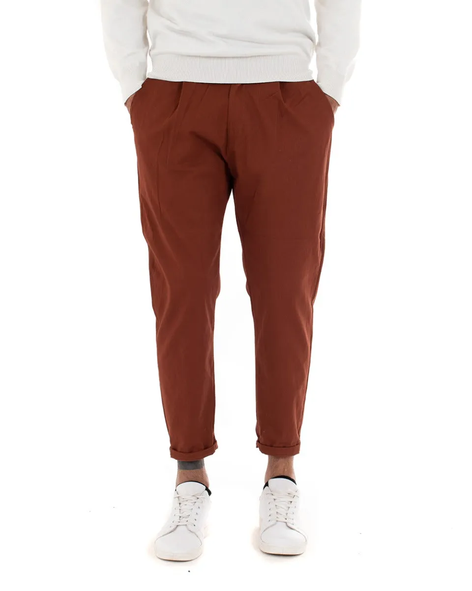 Pantaloni Uomo Pantalaccio Cotone Mezza Molla Casual Comodo Tinta Unita Tabacco GIOSAL-P5036A