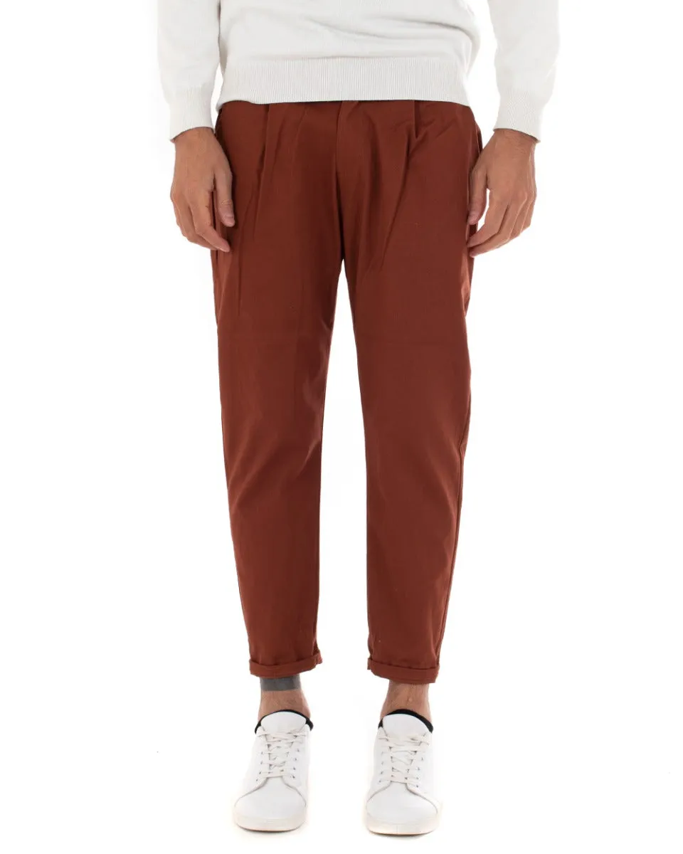 Pantaloni Uomo Pantalaccio Cotone Mezza Molla Casual Comodo Tinta Unita Tabacco GIOSAL-P5036A