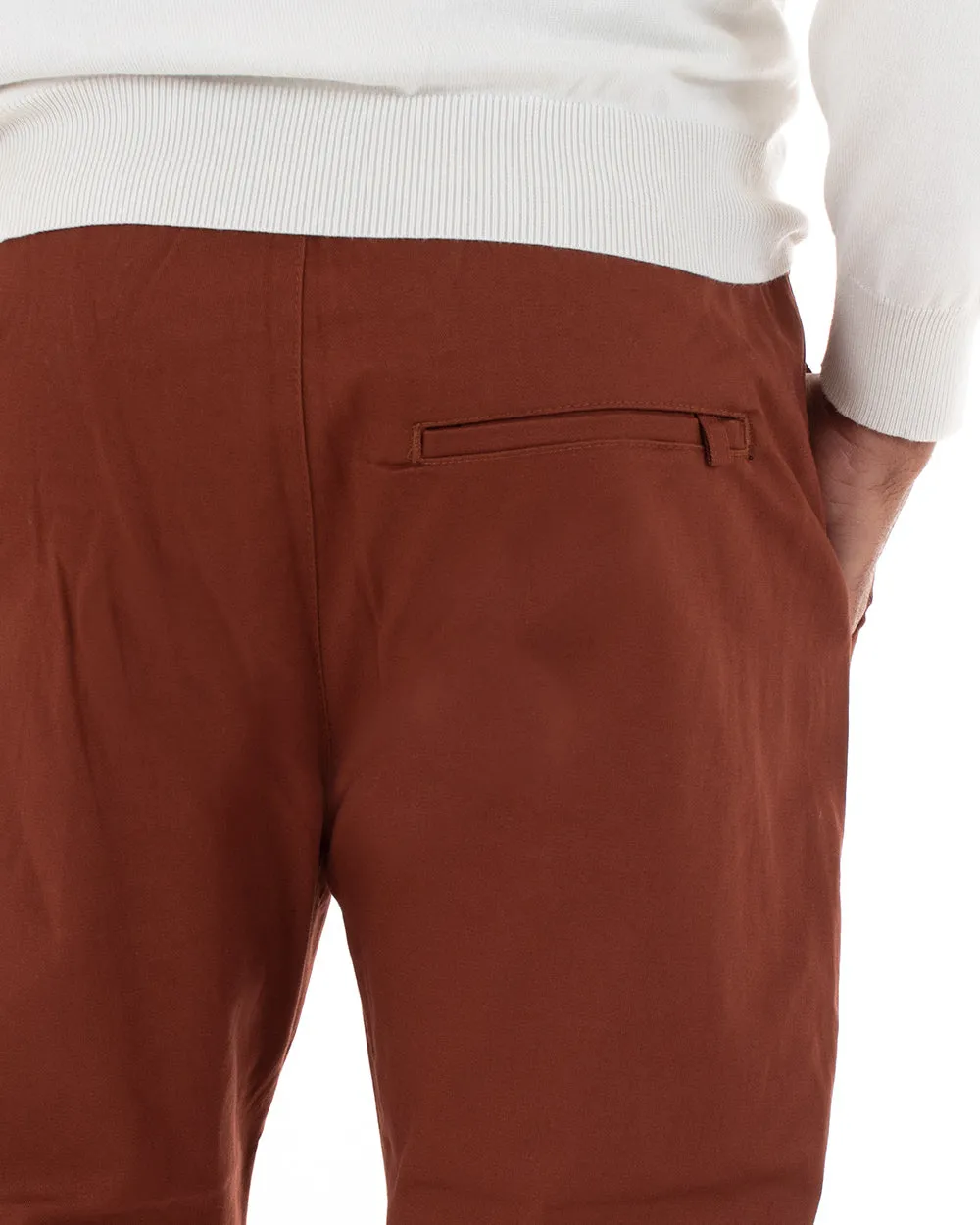 Pantaloni Uomo Pantalaccio Cotone Mezza Molla Casual Comodo Tinta Unita Tabacco GIOSAL-P5036A