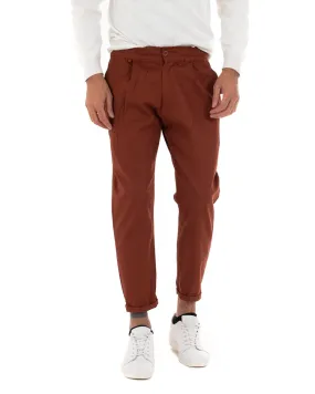 Pantaloni Uomo Pantalaccio Cotone Mezza Molla Casual Comodo Tinta Unita Tabacco GIOSAL-P5036A