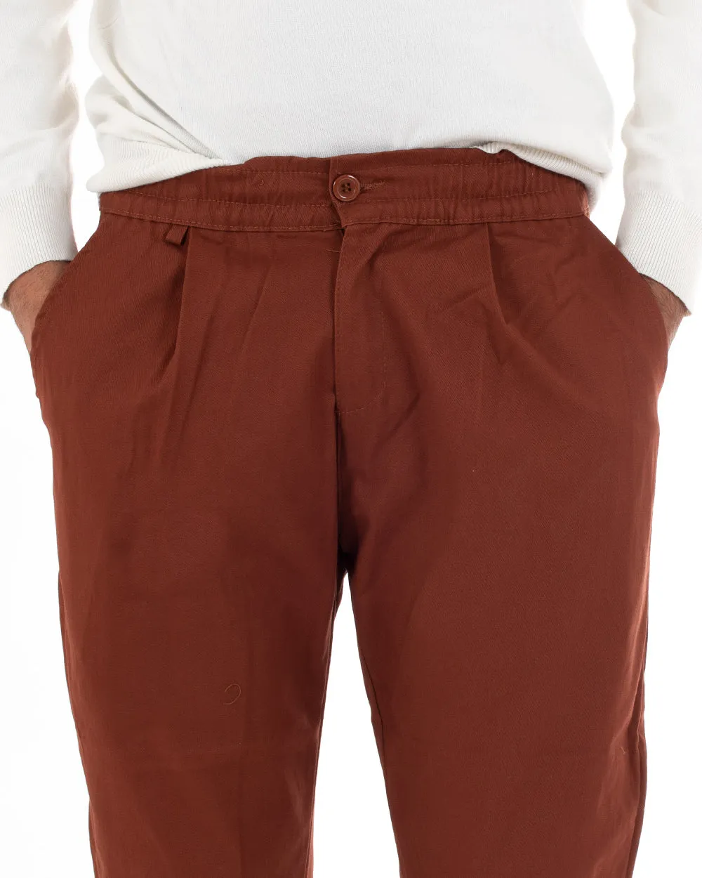 Pantaloni Uomo Pantalaccio Cotone Mezza Molla Casual Comodo Tinta Unita Tabacco GIOSAL-P5036A