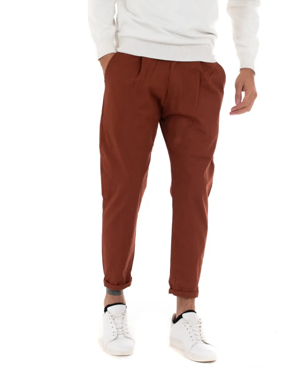 Pantaloni Uomo Pantalaccio Cotone Mezza Molla Casual Comodo Tinta Unita Tabacco GIOSAL-P5036A