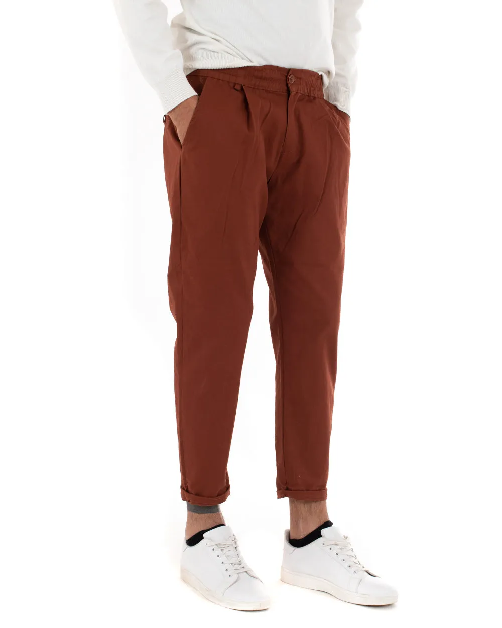 Pantaloni Uomo Pantalaccio Cotone Mezza Molla Casual Comodo Tinta Unita Tabacco GIOSAL-P5036A