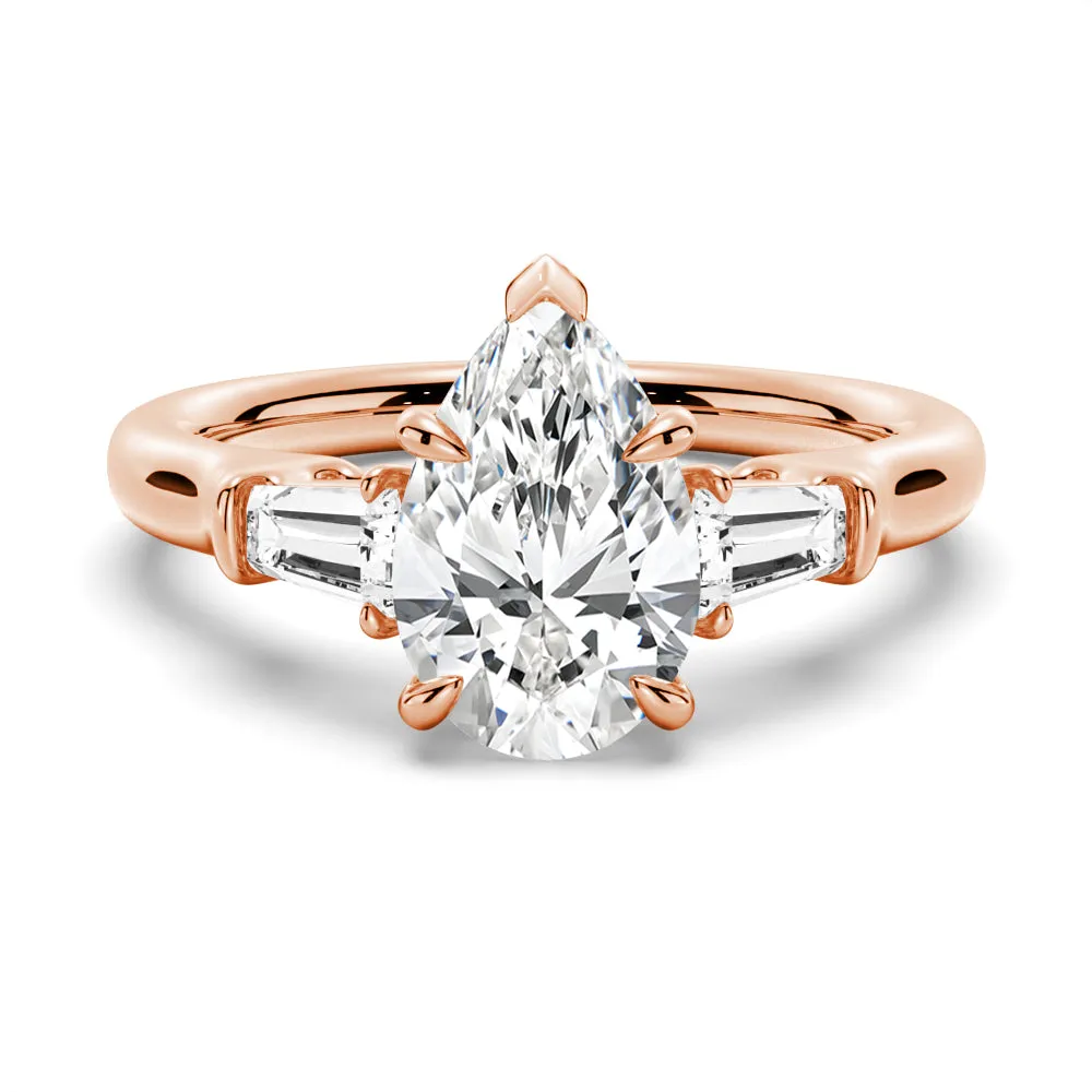 Pear Cut Engagement Ring with Tapered Baguette Stones