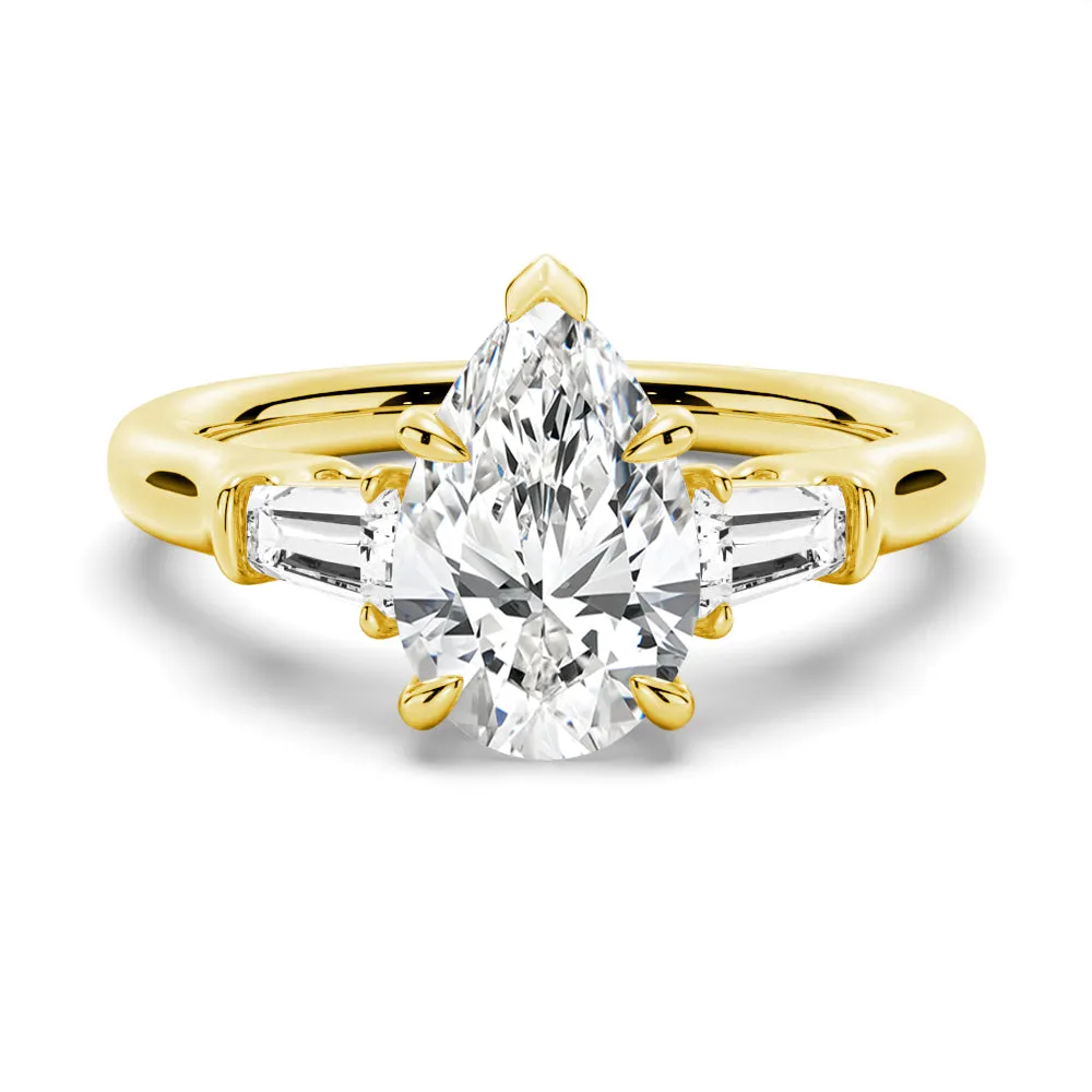 Pear Cut Engagement Ring with Tapered Baguette Stones