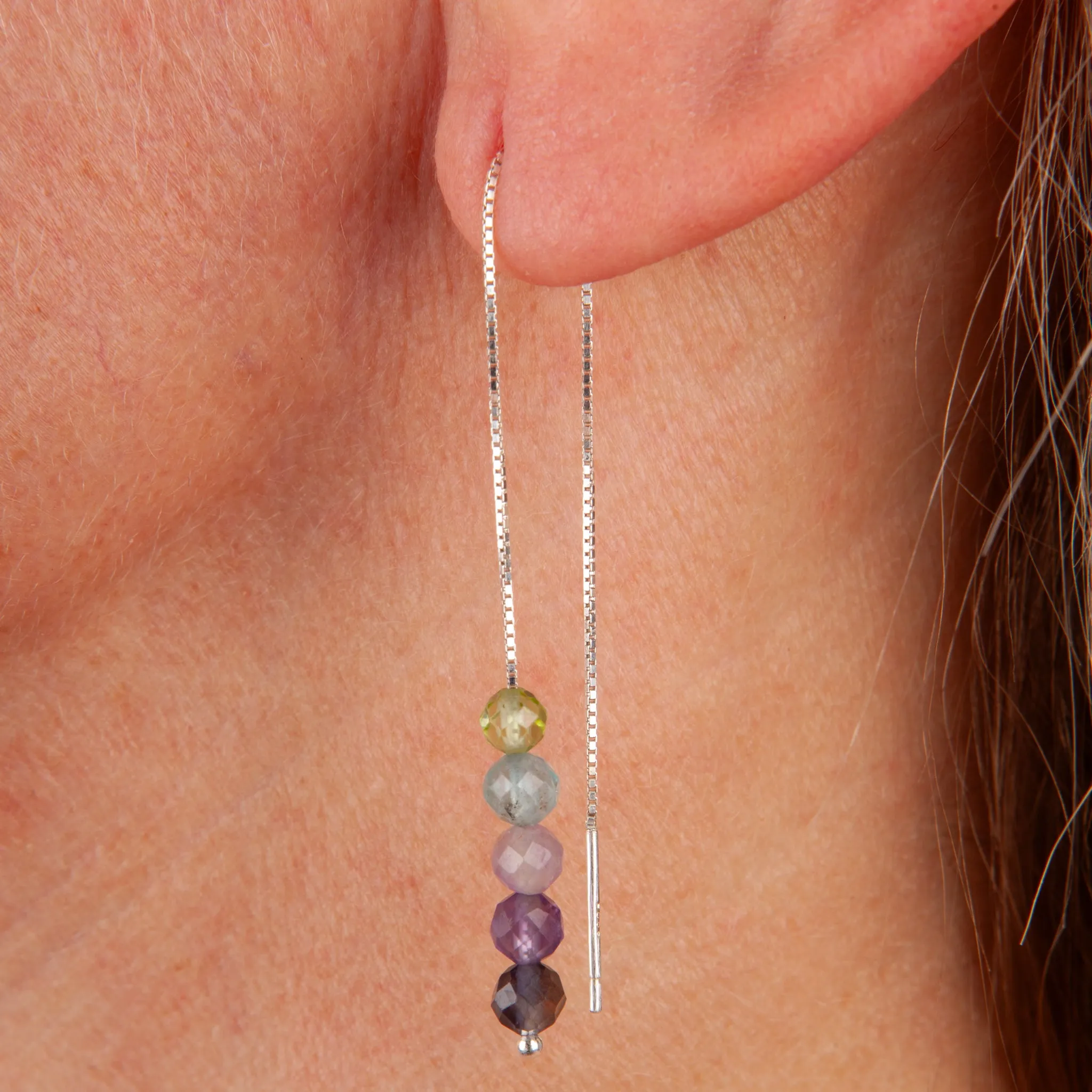 Peridot, Apatite, Iolite, Amethyst Threader Earrings