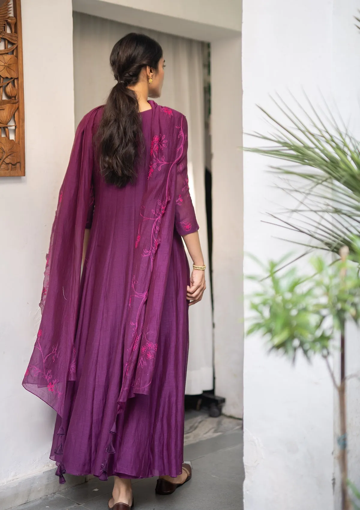 Plum Aari Work Kurta Set