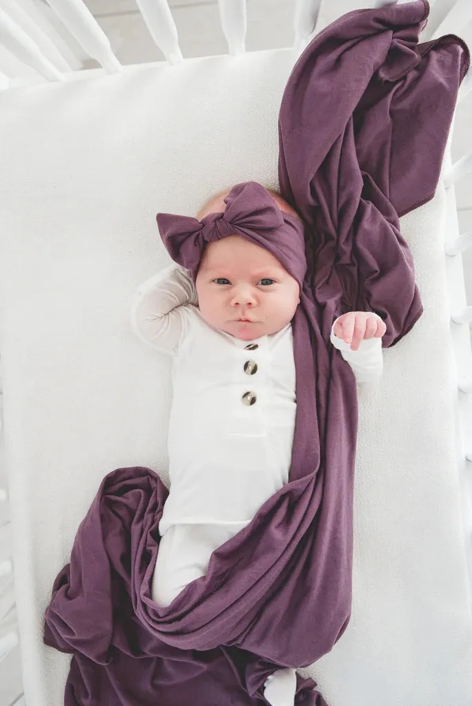 Plum Knit Headband Bow