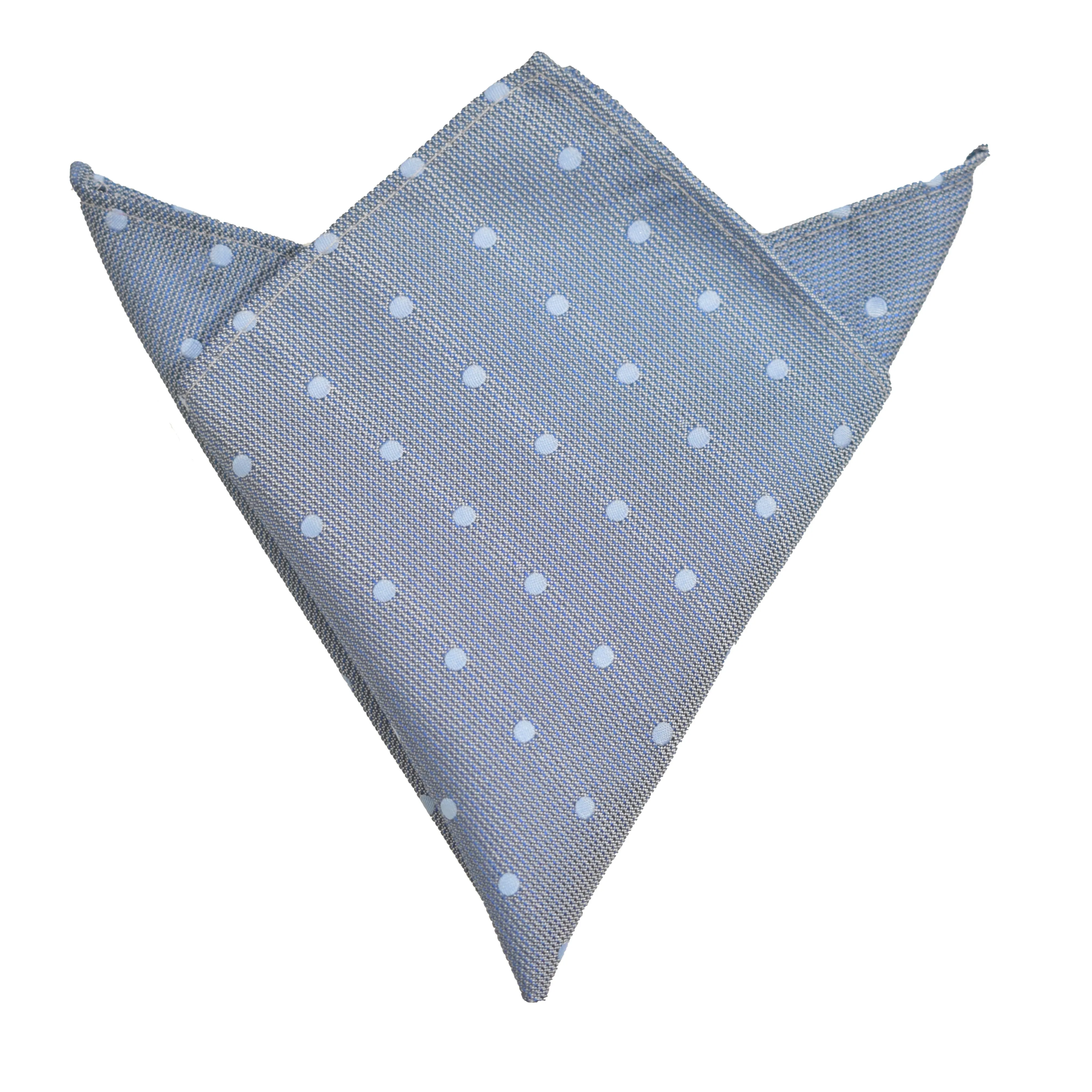 Pocket Square - Stone Grey Blue Polkadot